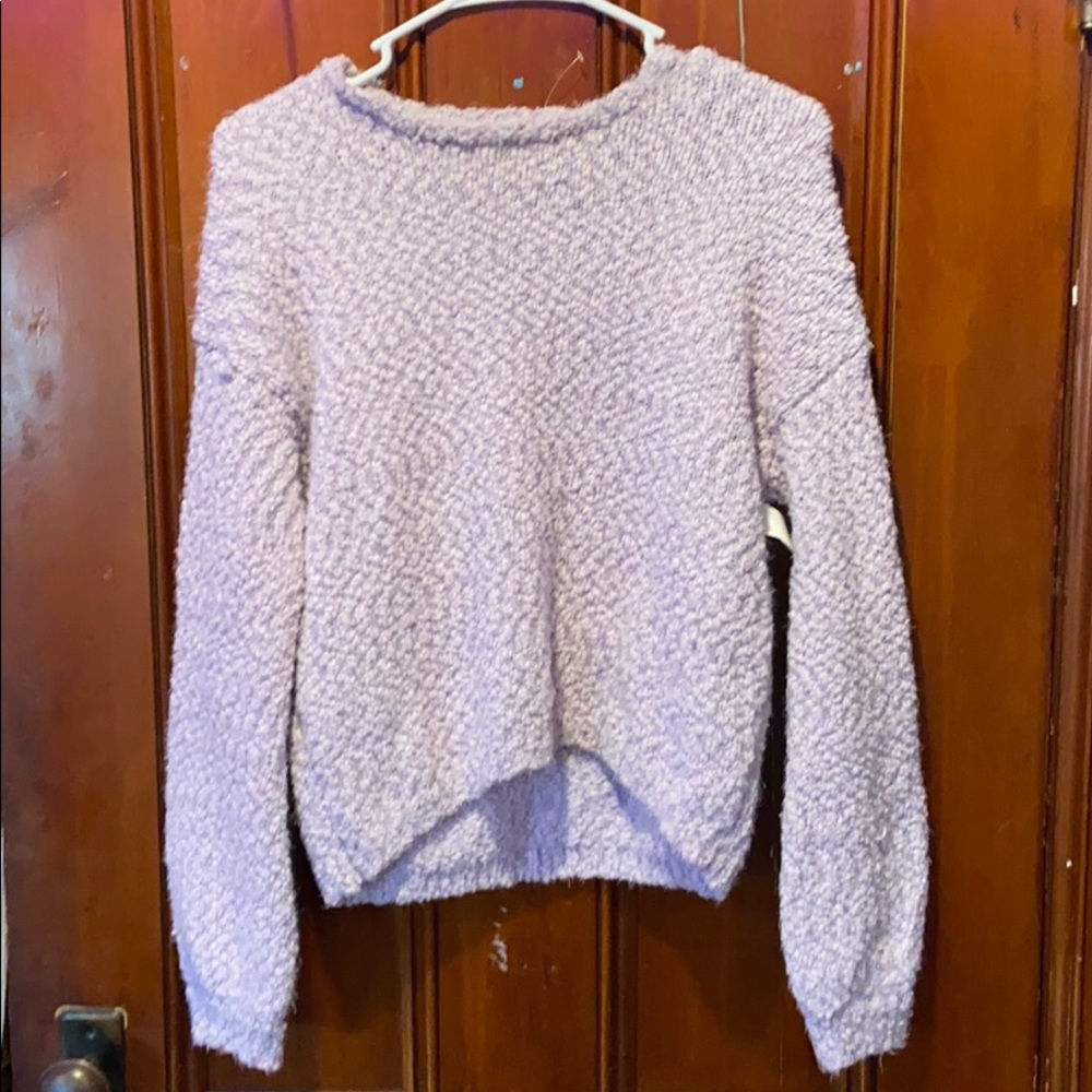 Purple fuzzy “knitted” sweater